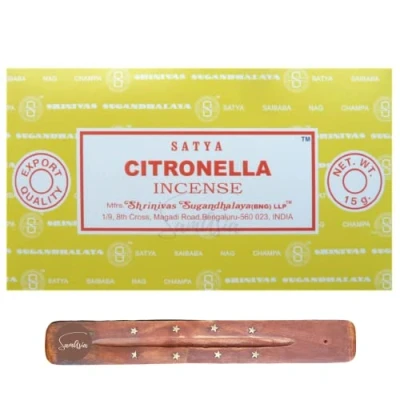 Image of Satya Nag Champa Citronella incense sticks x12 pack with SAMASIA holder Used for Ciomatherapy, Spa, Yoga, Weddings, Meditation, Healing, Positivity and Relaxation