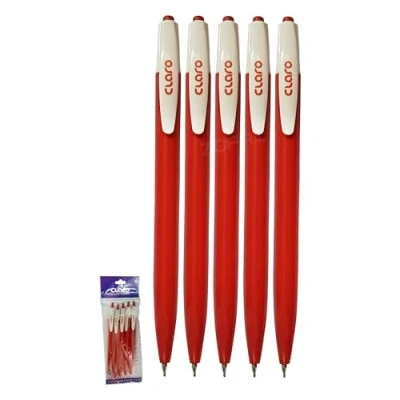 Image of KLICK Retractable Ballpoint Pens, RED, Fine Point (0.7mm), Pack of 5, Smooth Biros Ball Perfect for School Office Home, iZOFAX Black Pen