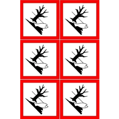 Image of Hazardous to the aquatic environment coshh Safety sign Pack of 6 100mm x Self adhesive stickers on sheet (300mm 200mm)
