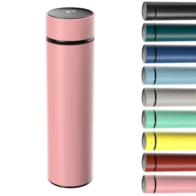 Image of Homealexa 500ml Coffee Cups Travel Mugs, Pink Water Bottle Vacuum Insulating Cup 304 Stainless Steel, Touch Screen Temperature Gauge, Smart Mug for Heat and Cold