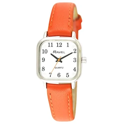 Image of Ravel Women&#039;s Square Brighter Days Silver Tone Watch Analogue Quartz R0141.08.2 Bright Orange