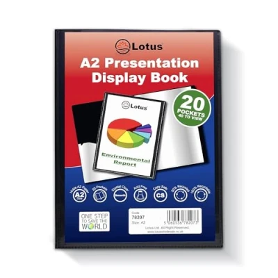 Image of Lotus A2 Display Book Elegant Black 20 Pocket Presentation Folder Ideal for Professionals, Business Meetings, Students, Projects, School Supplies, Colleges, and Home Organization 78207(20 Pocket)