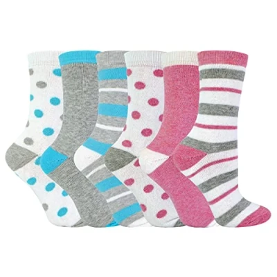 Image of RJM Ladies Thermal Socks Spots &amp; Stripes Mix 6 Pack Multi, One Size