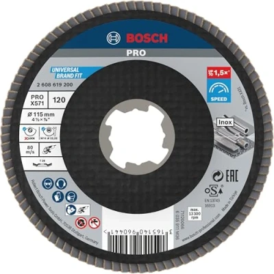 Image of Bosch Professional 1x Angled Flap Disc Best (for Metal, X LOCK, X571, Diameter 115 mm, Grit Size K120, Accessories for Angle Grinders)
