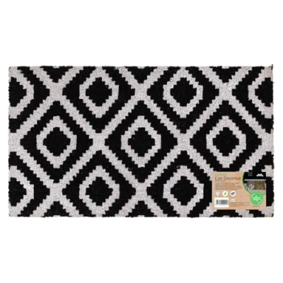 Image of JVL Eco Friendly Latex Backed Coir Entrance Doormat, 40x70cm Monochrome Diamond