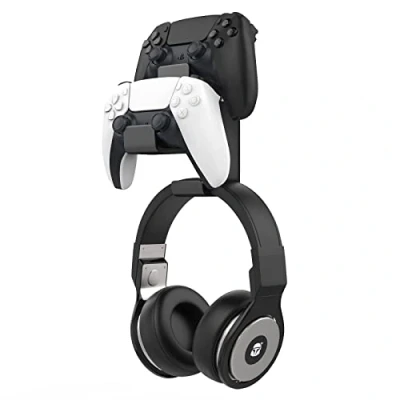 Image of MoKo Controller Holder, Dual Gamepad &amp; Headphone Hanger for Xbox One, 360, PS3, PS4, PS5, PC, STEAM, Switch丨Wall Mount Stand All Universal Headsets, Black