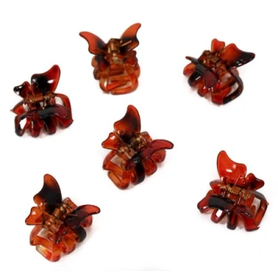 Image of Set of 6 Mini 2cm Butterfly Hair Claws/Clips Brown