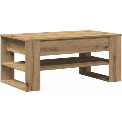 Image of vidaXL contemporary solid oak coffee table artisan wood medium brown rectangular shape living room, lounge, indoor use varnished finish assembly required