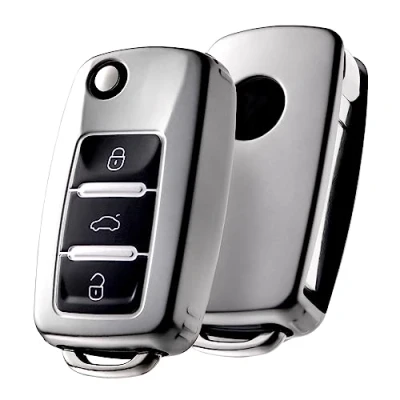 Image of OATSBASF Car Key Case VW, VW Golf Box, Cover for Polo Passat Skoda Seat 3 Buttons (Matte Grey)