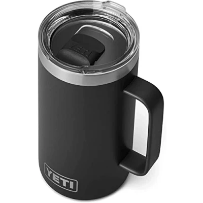 Image of YETI Rambler Mug, Vacuum Insulated Stainless Steel Stackable Mug with Magslider Lid, Black, 24 oz (710 ml)