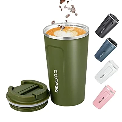 Image of Big seller 17oz (500ml) Vacuum Insulated Travel Mug, Leakproof Double Wall Stainless Steel Reusable Coffee Cup with Lid for Hot &amp; Cold Drinks, Green