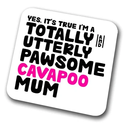 Image of Cavapoo Coaster Pawsome Mum Pet Present for Lover Dog Friend Joke Funny Gift Birthday Christmas, Hardboard