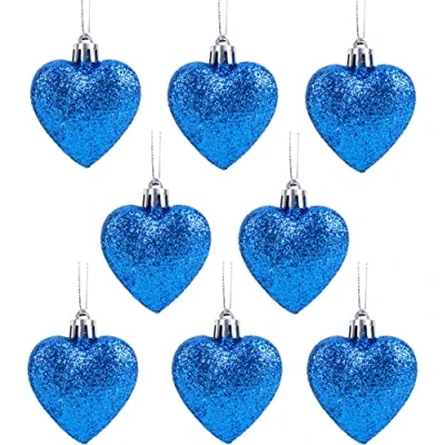 Image of Christmas Concepts® Pack of 8 60mm Heart Shaped Tree Baubles Glitter Decorated (Blue)