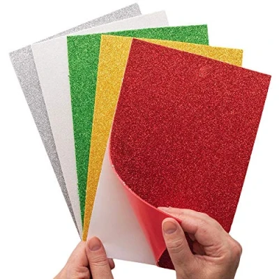 Image of Baker Ross AX305 Christmas Glitter Foam Sheets Pack of 10, Self Adhesive Creative Art Supplies for Kids, Seasonal Crafts and Decorations
