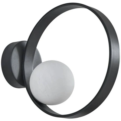Image of Lucande LED wall light Luneo, black/opal, glass, 30 cm