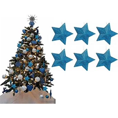 Image of UKDeals Direct® TURQUOISE COLLECTION CHRISTMAS DROPLET BAUBLES TREE DECORATIONS GLITTER MATT ICICLES… (Pack of 6 3D Star)