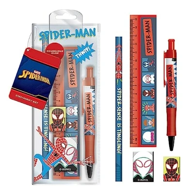 Image of Spider Man Stationery Set, 5 Piece Spiderman Pencil Case with School Supplies Official Merchandise