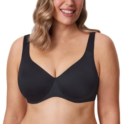 Image of AISILIN Women&#039;s Minimiser Bra Underwire Non Padded Plus Size Full Coverage T Shirt Black 42G