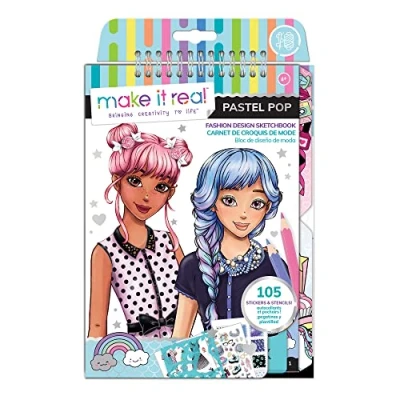 Image of Make It Real Fashion Design Sketchbook: Pastel Pop. Inspirational Coloring Book for Girls. Includes Sketchbook, Stencils, Puffy Stickers, Foil and Guide