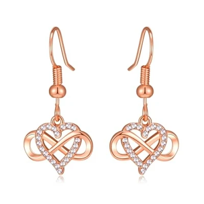 Image of Philip Jones Rose Gold Plated Infinity Heart Drop Earrings Created with Zircondia® Crystals
