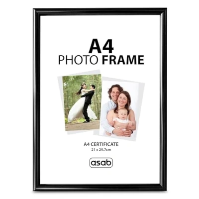 Image of ASAB Pack of 1 A4 Frame Wall Hanging Hooks Flat Classic Design Picture with Quick Photo Insertion Clear Acrylic Display for Table Top Home and Office (Black)