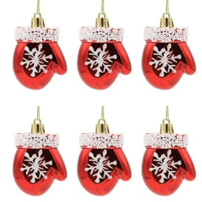 Image of 6 PCS Christmas Tree Stockings Ornaments Glitter Snowflakes Decorations Ball Hanging Baubles Pendants for Xmas Home Party Decorations, Gloves