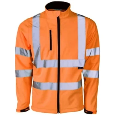 Image of Mens Water Proof Softshell Jacket Hi Vis High Visibility Reflective Resistant Shower Rain Windproof Safety Coat Workwear Builder Fleece Zip Size (Orange XL)