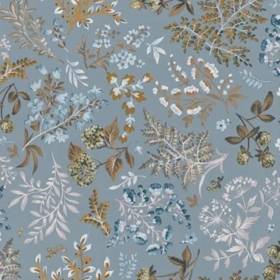 Image of Cottage Duck Egg Wallpaper Floral Flowers Leaves Naturistic Classic Traditional Stylish Feature Wall