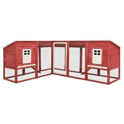 Image of vidaXL Outdoor Rabbit Hutch with Run Red and White Solid Fir Wood