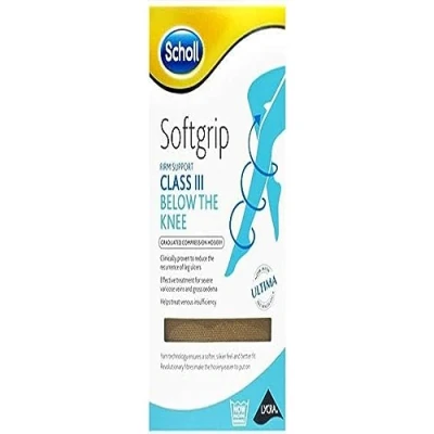 Image of Scholl Softgrip Ultima Class III 3 Compression Stockings for Women Below The Knee, Open Toe Natural High Strength Varicose Veins, Oedema, Swelling, Swollen Legs, and Circulation