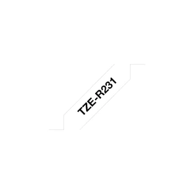 Image of Brother TZe R231 Labelling Tape Cassette, Black on White, 12mm (W) x 4M (L), Ribbon Tape, Genuine Supplies