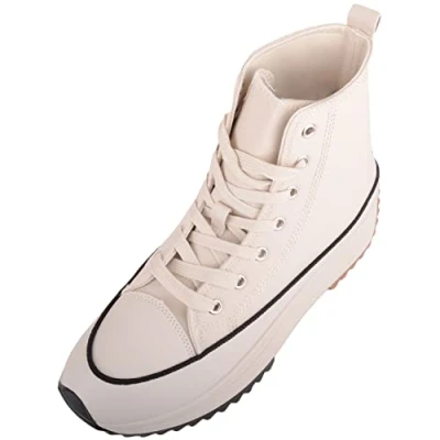 Image of Womens Canvas Chunky Sole High Top Trainers Sneakers Beige UK 4