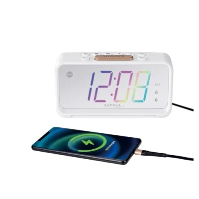 Image of ZAPALA Expert Mulitcolor Alarm Clock for Bedroom, 2 Alarms Loud LED Big Display Plug in Simple Basic Digital with USB Charging Port, Adjustable Volume, Dimmable, Snooze Deep Sleepers Kids