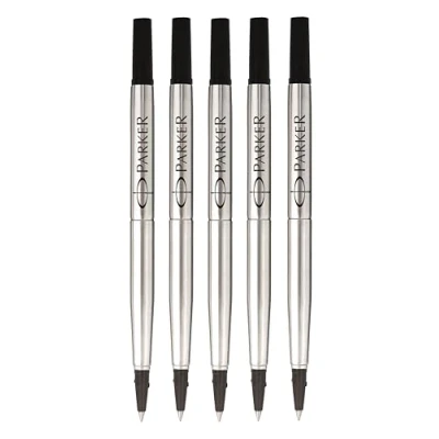 Image of Parker Rollerball Pen Original Quink Ink Refills 0.5mm Fine Point Black Pack of 5