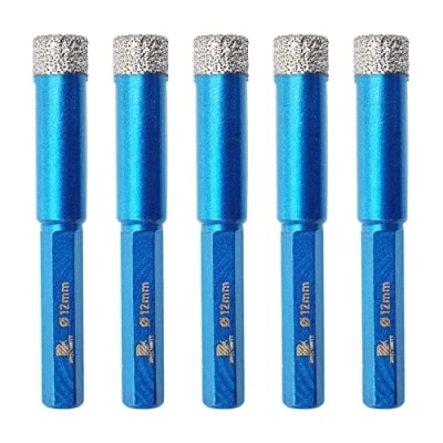 Image of Dry Diamond Drill Bit Set,BRSCHNITT 5pcs 12mm Hole Saw Core for Porcelain Tile Ceramic Stone Granite Marble,Hex Shank Drilling Kit