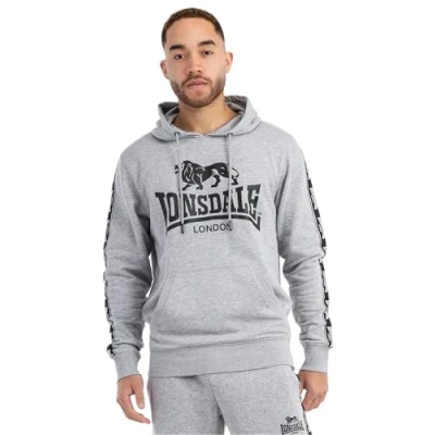 Image of Lonsdale Men&#039;s scousburgh Hooded Sweatshirt, Marl Grey/Black/White, XXXL