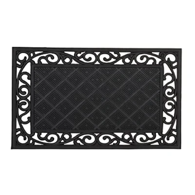 Image of Relaxdays Rubber Anti Slip Doormat with Floral Pattern in Cast Iron Look Welcome Mat Weather Proof Size: 1 x 75 45 cm, Black