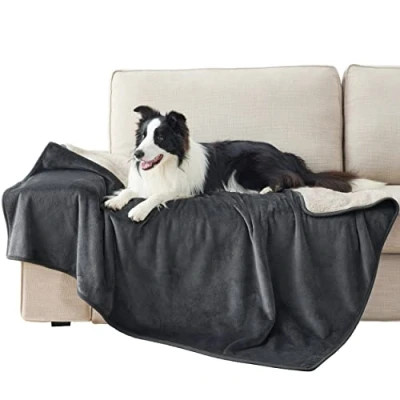 Image of Lesure Waterproof Fleece Blanket Washable 152x127cm Large For Kids and Dogs, Personalised Dog Throw Protects Bed Sofa with Soft Plush, Grey Black