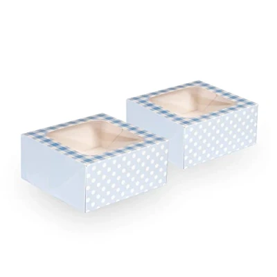 Image of Anniversary House Blue Gingham Square Treat Boxes with Window Pack of 2