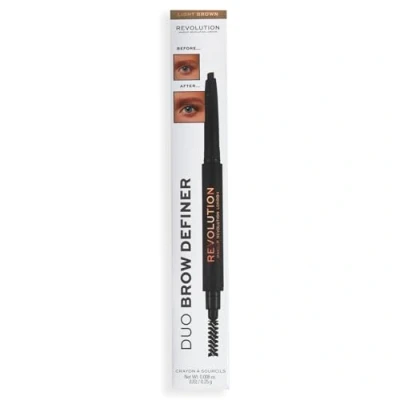 Image of Makeup Revolution Duo Brow Definer Pencil, Add Definition, Includes Brush, Light Brown