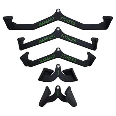 Image of Home Gym Fitness Rowing T Bar V Pulley Cable Machine Attachments, Bicep Curl Tricep LAT Pulldown Back Strength Training Handle Grips Pull Down Press Exercises