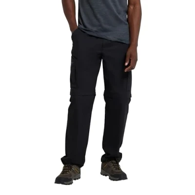 Image of Mountain Warehouse Trek Mens Convertible Trousers Knee Zip Hiking Pants, Lightweight Trousers, Adjustable Good Fit Casual Bottoms for Travelling Black Men&#039;s W34