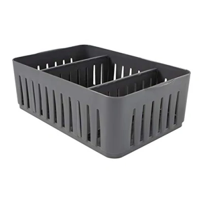 Image of Simplify Stackable Organizer Bin with Adjustable Dividers, 3 Compartment Storage Basket, Good for Office, Home &amp; Dorm, Grey