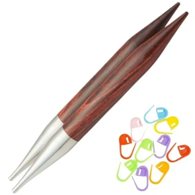 Image of KnitPro Dreamz Short Interchangeable Knitting Needle Circular Tips 4 inches (10cm) US 17 (12.00mm) Bundle with 10 Artsiga Crafts Stitch Markers