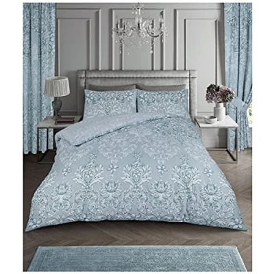 Image of GC GAVENO CAVAILIA Printed Duvet Cover Sets, Reversible Bedding Bed Set, Polycotton Quilt Covers, Antoinette Duck Egg, Double
