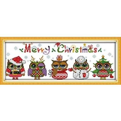 Image of Awesocrafts Cross Stitch Kits, Christmas Owls Easy Patterns Stitching Embroidery Kit Supplies Christmas,(Counted)