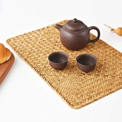 Image of 4 Pack, Rectangular Woven Rattan Placemats, Natural Seagrass Table Mats for Dinner (43 x 30 cm)