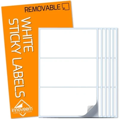 Image of Removable Labels Stickers No Residue 42 Premium Quality Multi Purpose Plain to Write On, 100 x 50mm Waterproof Blank Labels, White Easy Peel by Innoveem