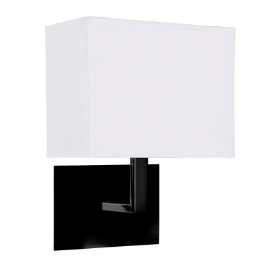 Image of Hotel Wall Light Matt Black, White Fabric Shade