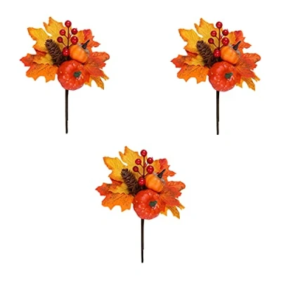 Image of BELUAPI Fake Pumpkin Branches,9.8in Artificial Pine Cone Maple Leaf Branches,Fall Autumn Berry Twig Stems,DIY Garland Wreath Thanksgiving Christmas Sprigs Picks(3PACK)
